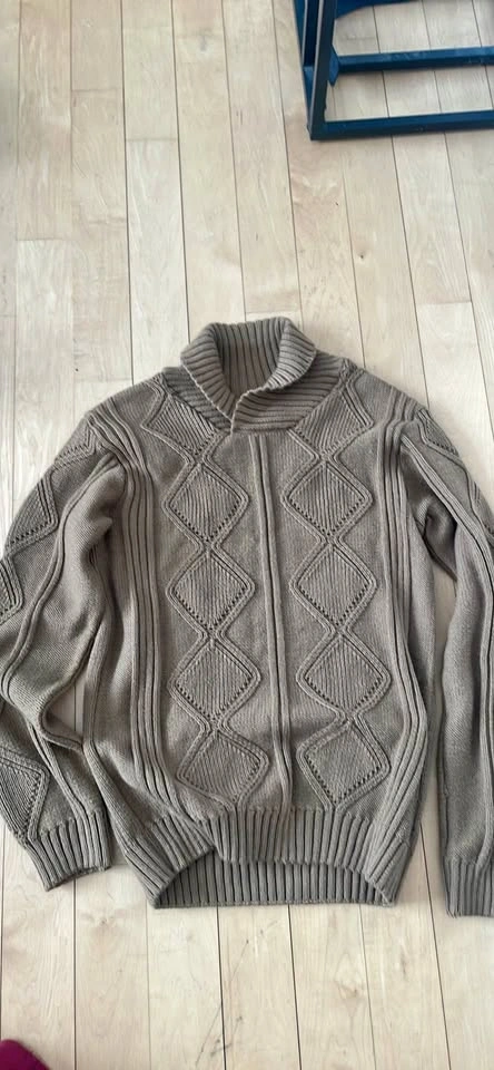 XL Cable Knit Shawl Collar Sweater
