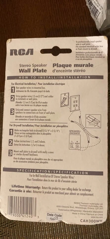 RCA Stereo Speaker Wall Plate CAH300WH - photo 2