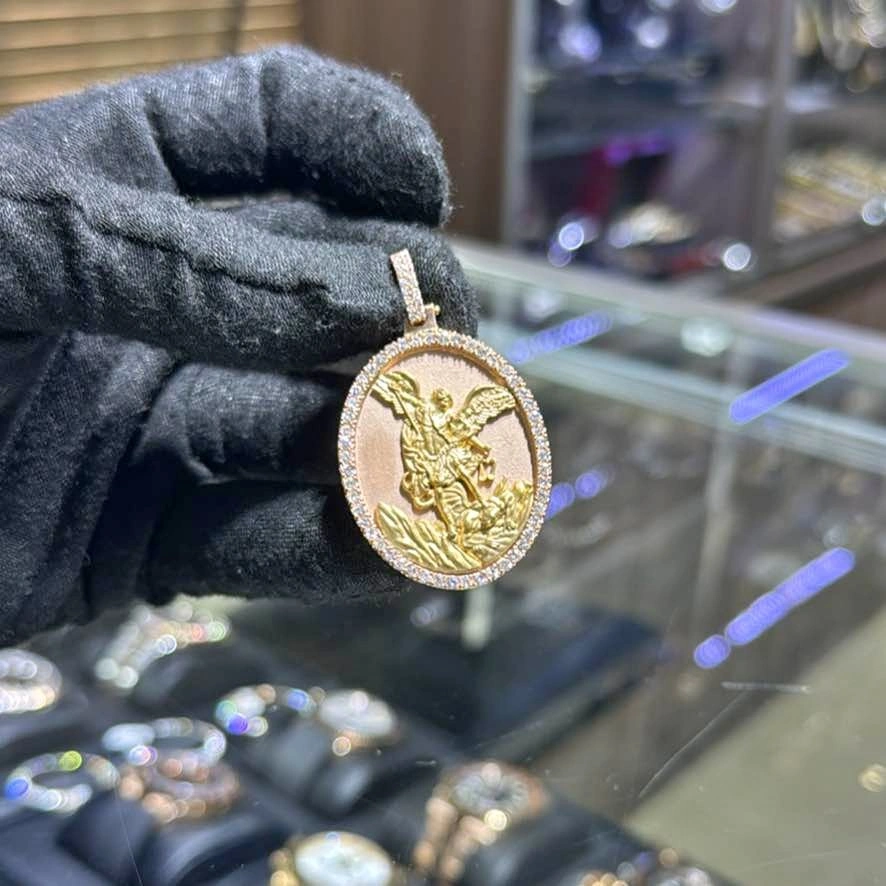 14k Rose & Yellow Gold 1.00ct White Diamond Saint Michael Charm