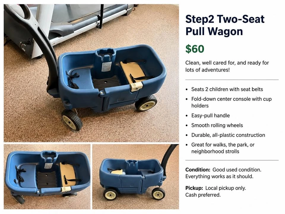 Step2 Two-Seat Pull Wagon – Clean Condition – Seat Belts & Cup H