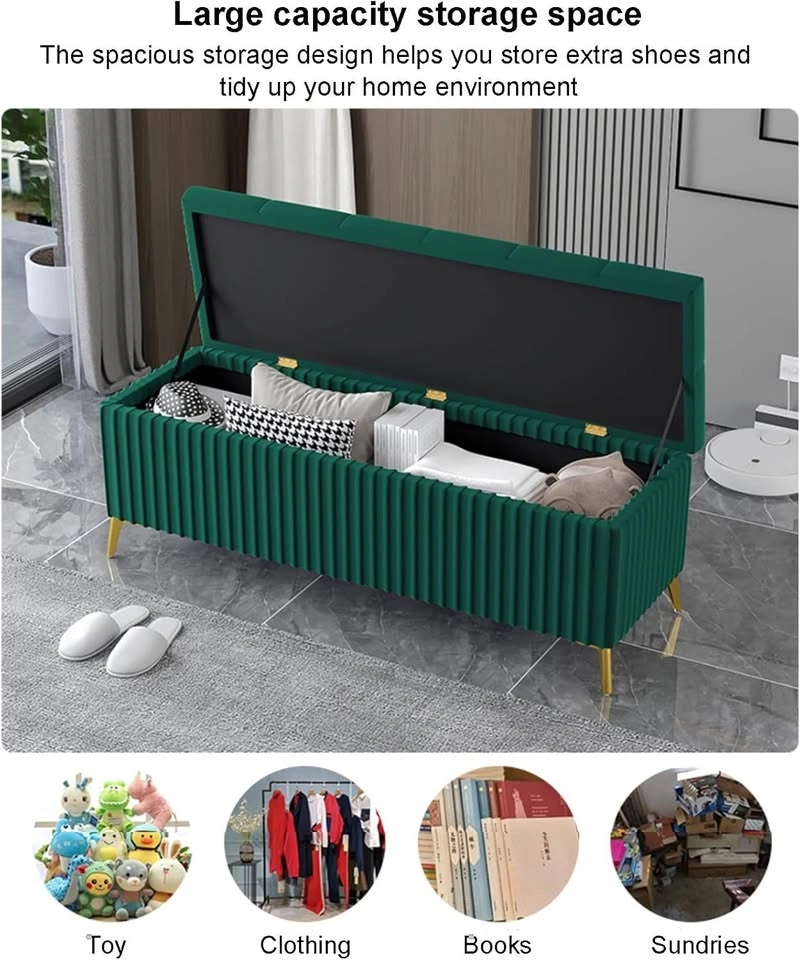 Tufted Velvet Storage Ottoman Bench - Grey - photo 5