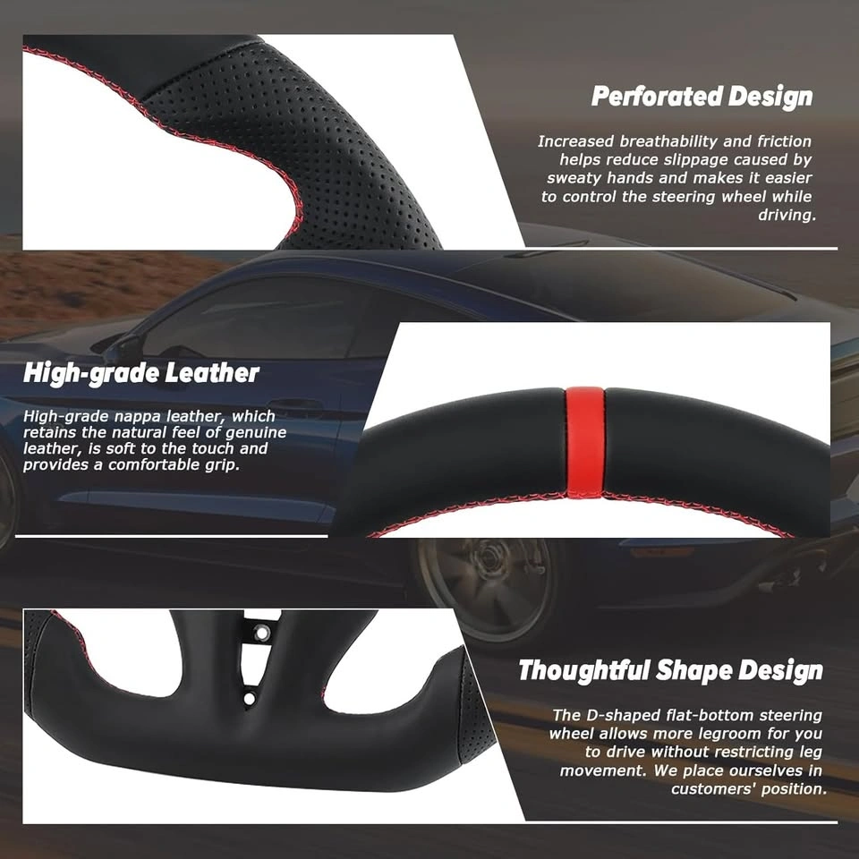 Full Leather D-shaped Flat-bottom Steering Wheel Perforated - photo 2