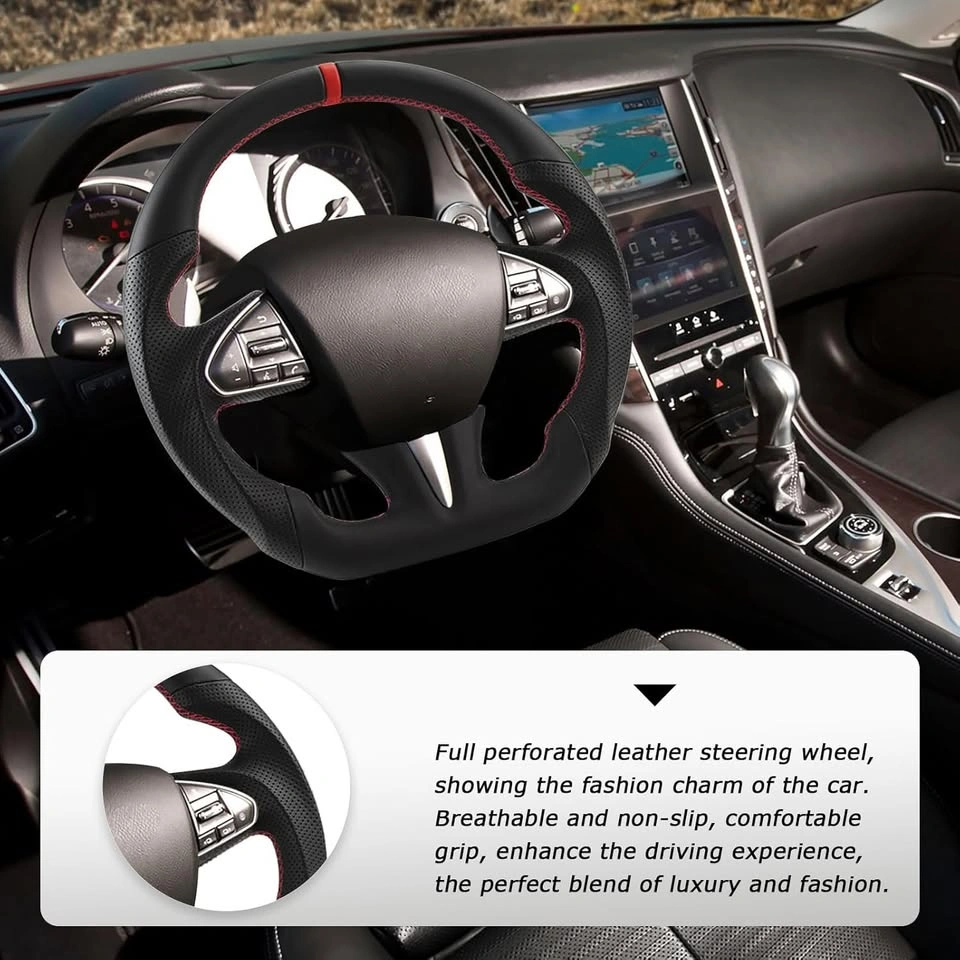 Full Leather D-shaped Flat-bottom Steering Wheel Perforated - photo 3