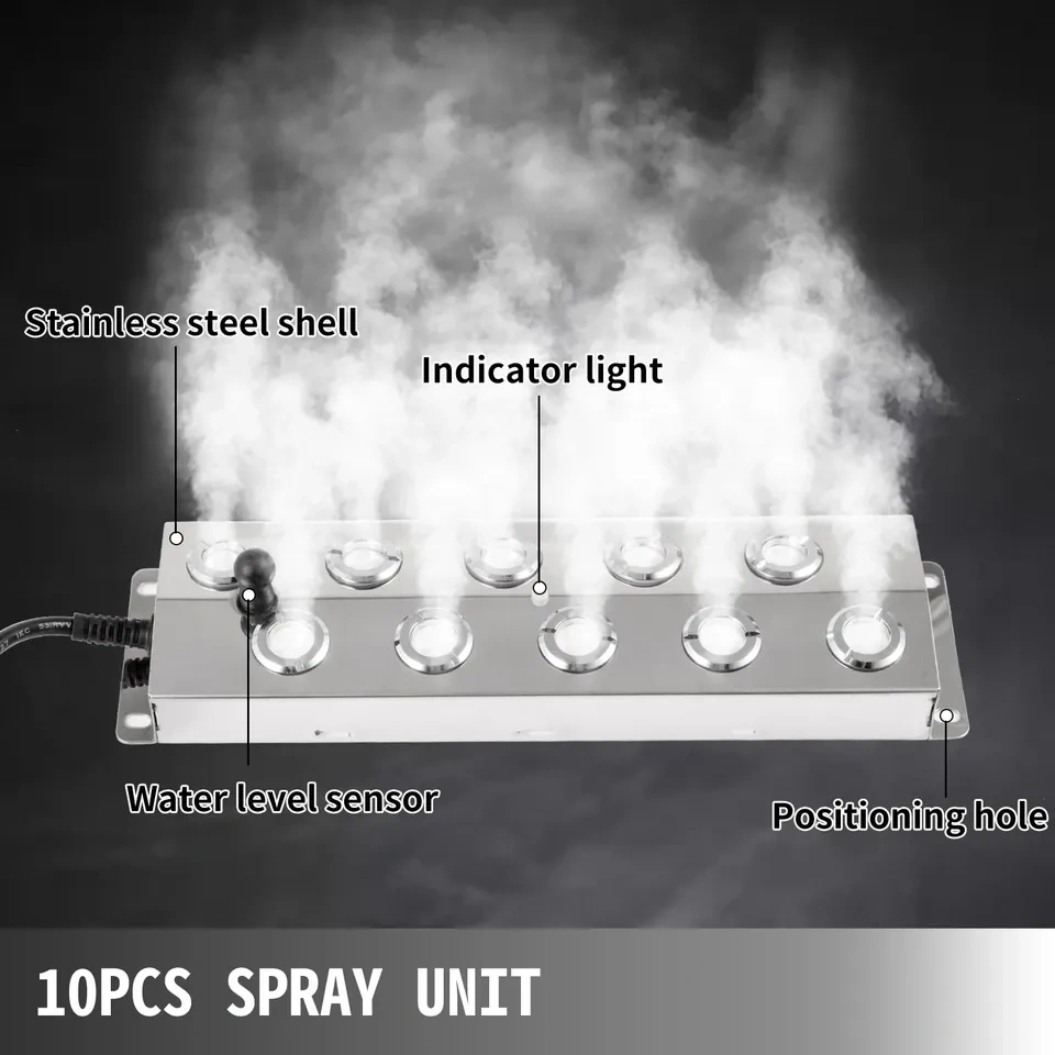 VEVOR 10 Head Ultrasonic Mist Maker Fogger w/ Waterproof Power S - photo 3