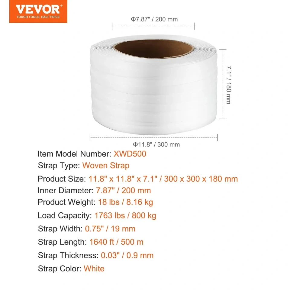 VEVOR Woven Cord Strapping Roll - 1640' x 3/4" x 0.03", 1763 lbs - photo 2