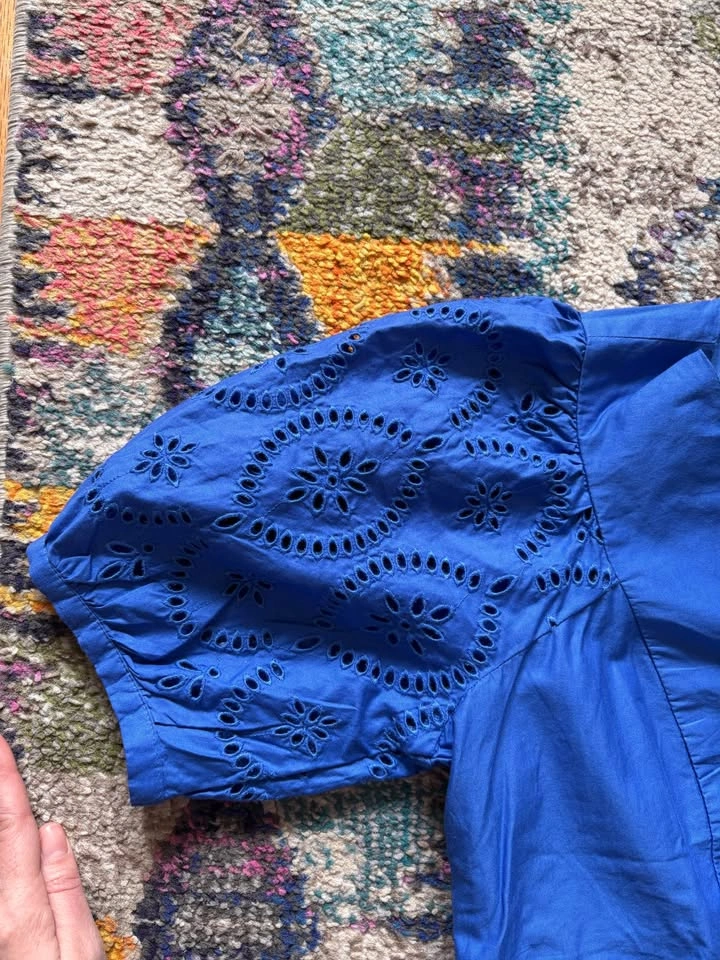 Old Navy blue eyelet puff sleeve dress S - photo 4