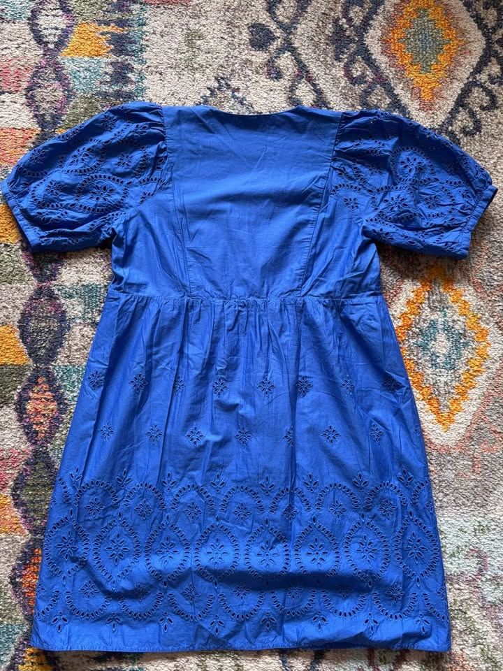 Old Navy blue eyelet puff sleeve dress S - photo 5