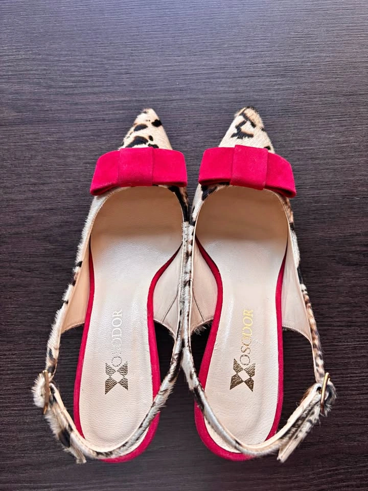 Leopard Print Slingback Heels with Red Bows