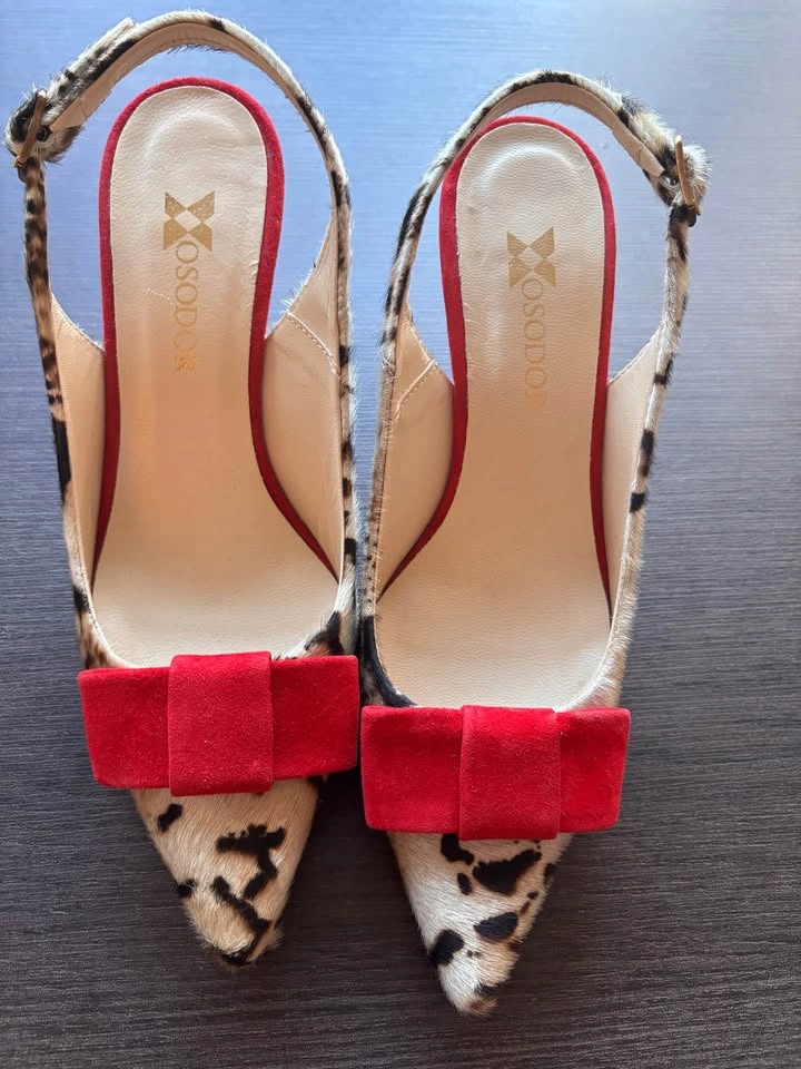 Leopard Print Slingback Heels with Red Bows - photo 3
