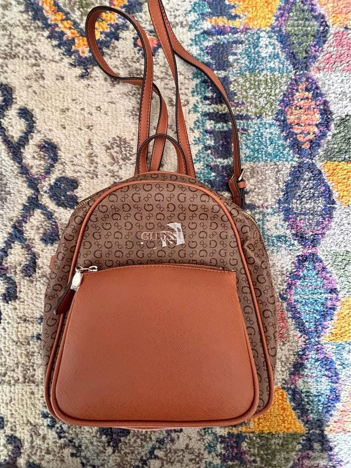 Guess Brown Logo Print Backpack