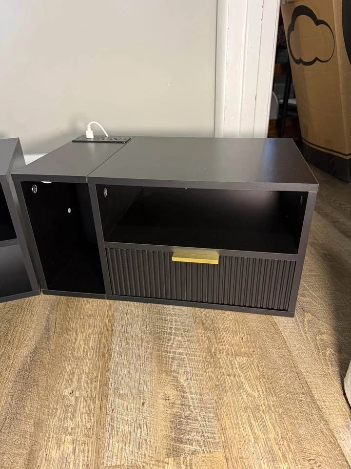 2x JOONEE Floating Nightstands w/ LED & Charging – 1 w/ Drawer, - photo 4