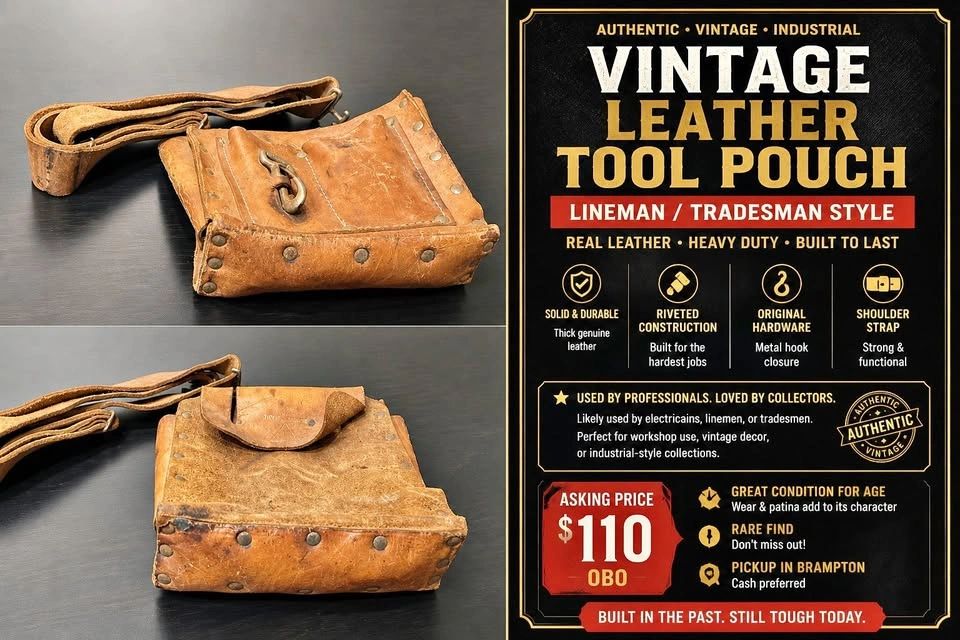 Vintage Leather Tool Pouch w/ Shoulder Strap