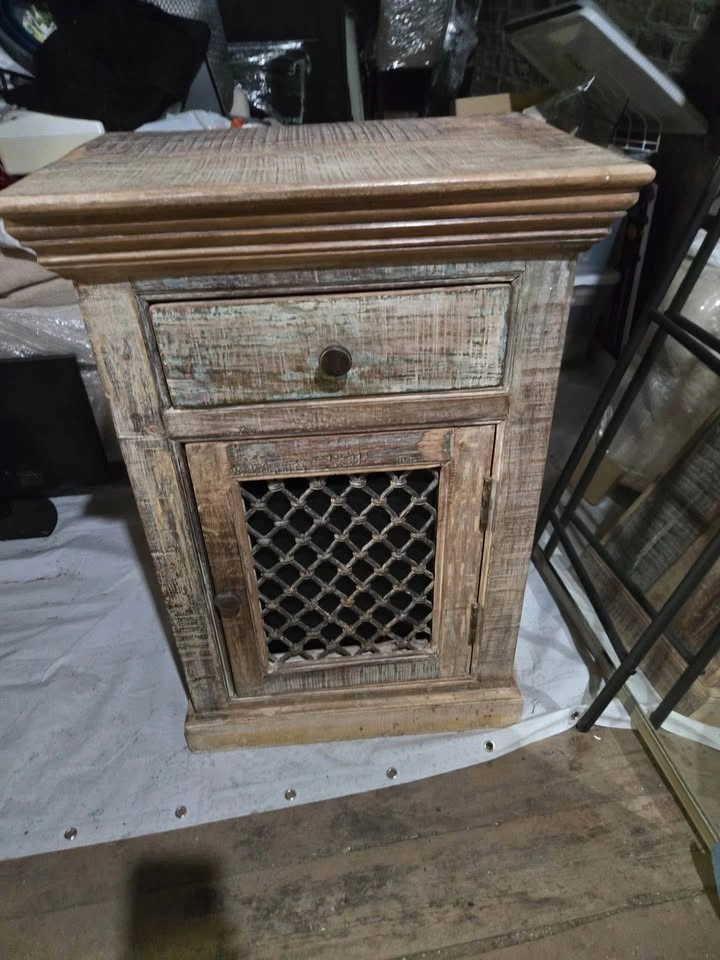 Rustic Wooden Nightstand with Drawer and Cabinet