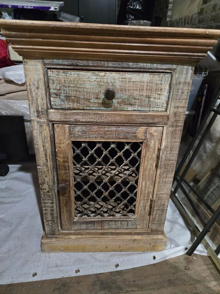 Rustic Wooden Nightstand with Drawer and Cabinet - photo 3