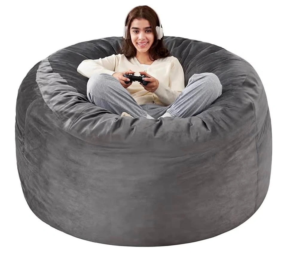 Large Grey Velvet Bean Bag Chair - 3ft