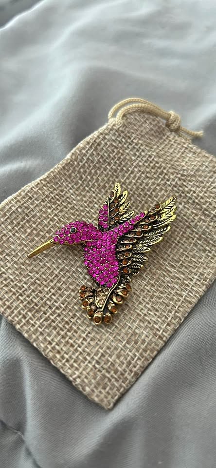 Pink Hummingbird Brooch