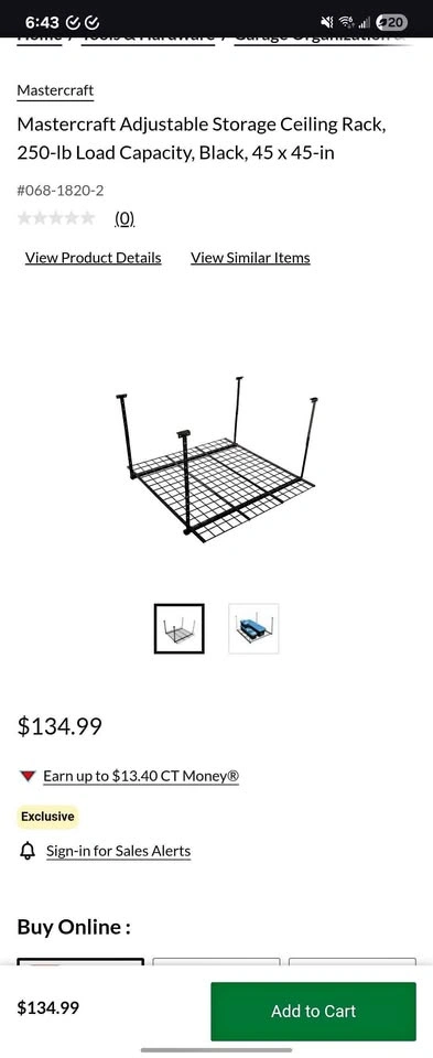 Mastercraft Adjustable Storage Ceiling Rack