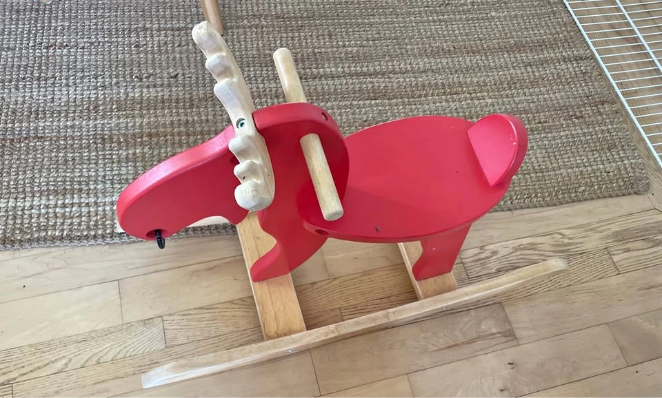 Ikea Red Wooden Rocking Moose Toy