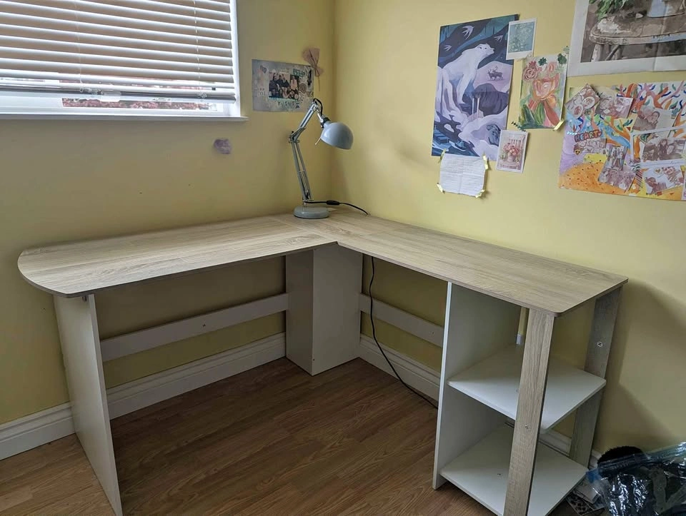 SHW 51-Inch L-Shaped Home Office Wood Corner Desk with Storage