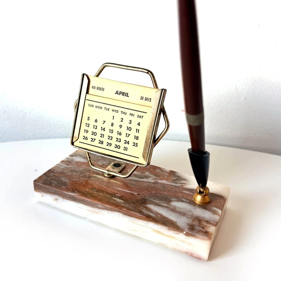 Vintage Desk Calendar Pen Holder Set