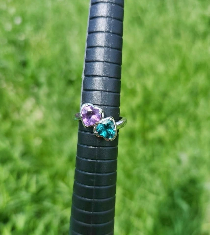 Toi et Moi Heart Amethyst Alexandrite Ring 925 sterling silver