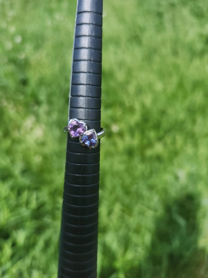 Toi et Moi Heart Amethyst Alexandrite Ring 925 sterling silver - photo 2