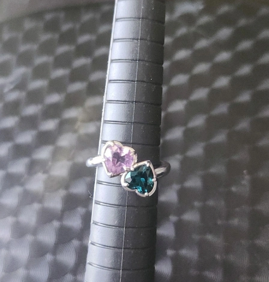 Toi et Moi Heart Amethyst Alexandrite Ring 925 sterling silver - photo 4