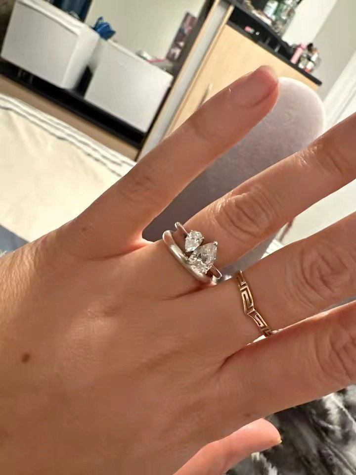 Toi et Moi Pear Cut Moissanite Size 8 Ring