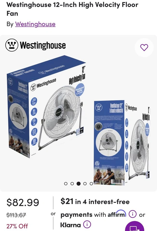 Westinghouse 12” High Velocity Fan – 3-Speed Powerful Cooling | - photo 3