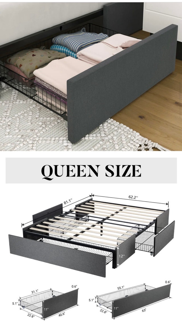 Queen Size Bed Frame with Storage Drawers - photo 3