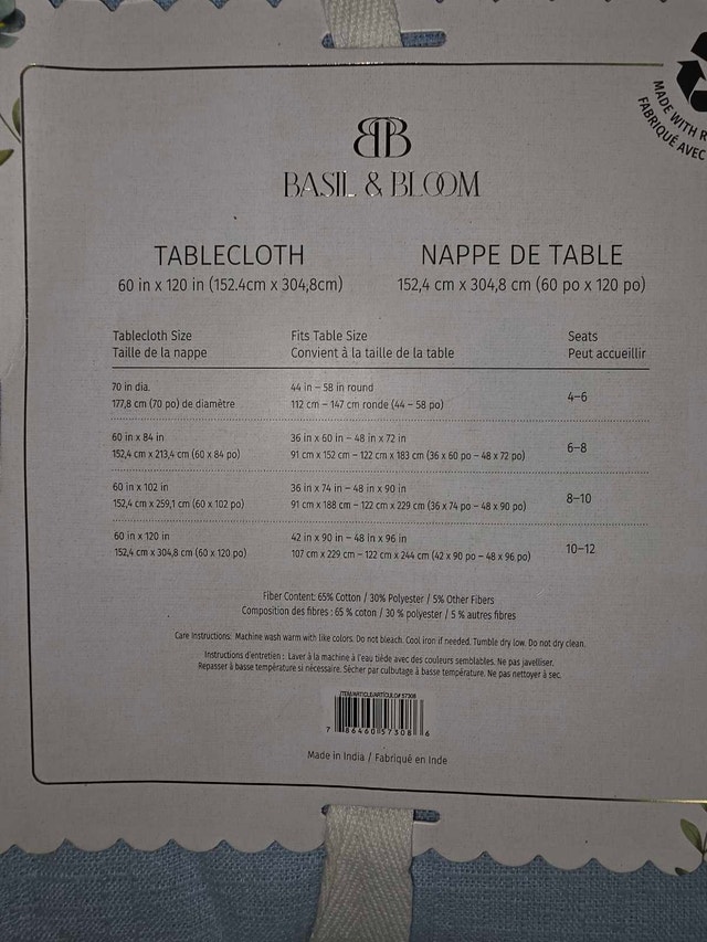 Basil & Bloom Tablecloth (New) - photo 3