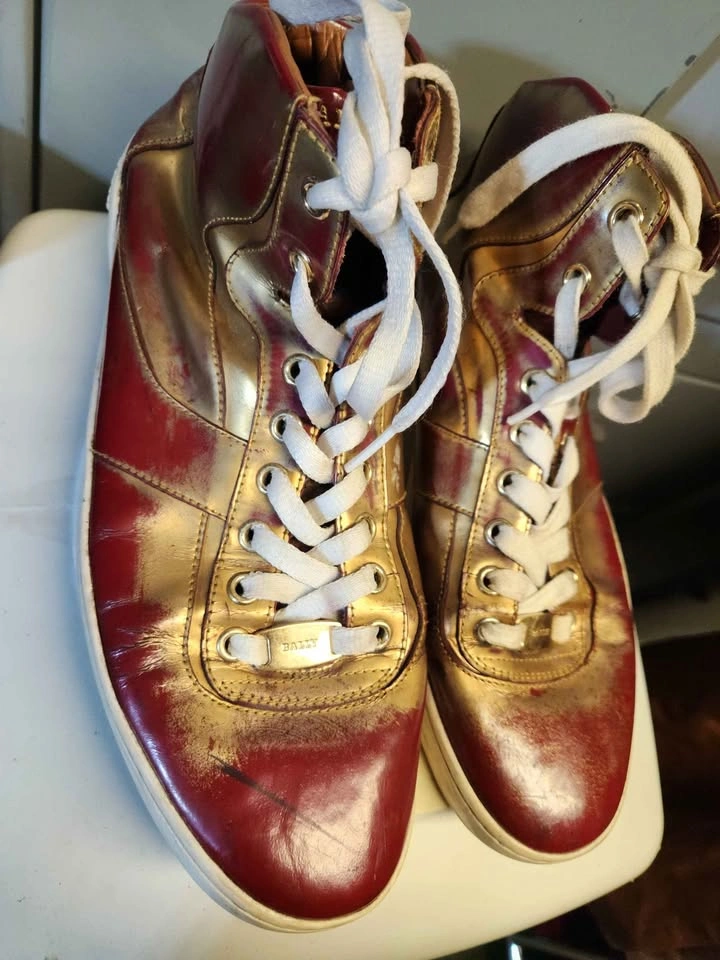 Bally Mens Eroy Red / Gold Patten Leather High Tops Sneakers - photo 2