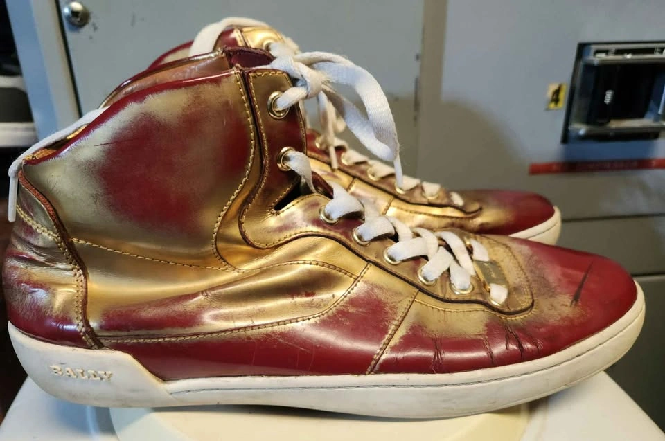Bally Mens Eroy Red / Gold Patten Leather High Tops Sneakers - photo 3