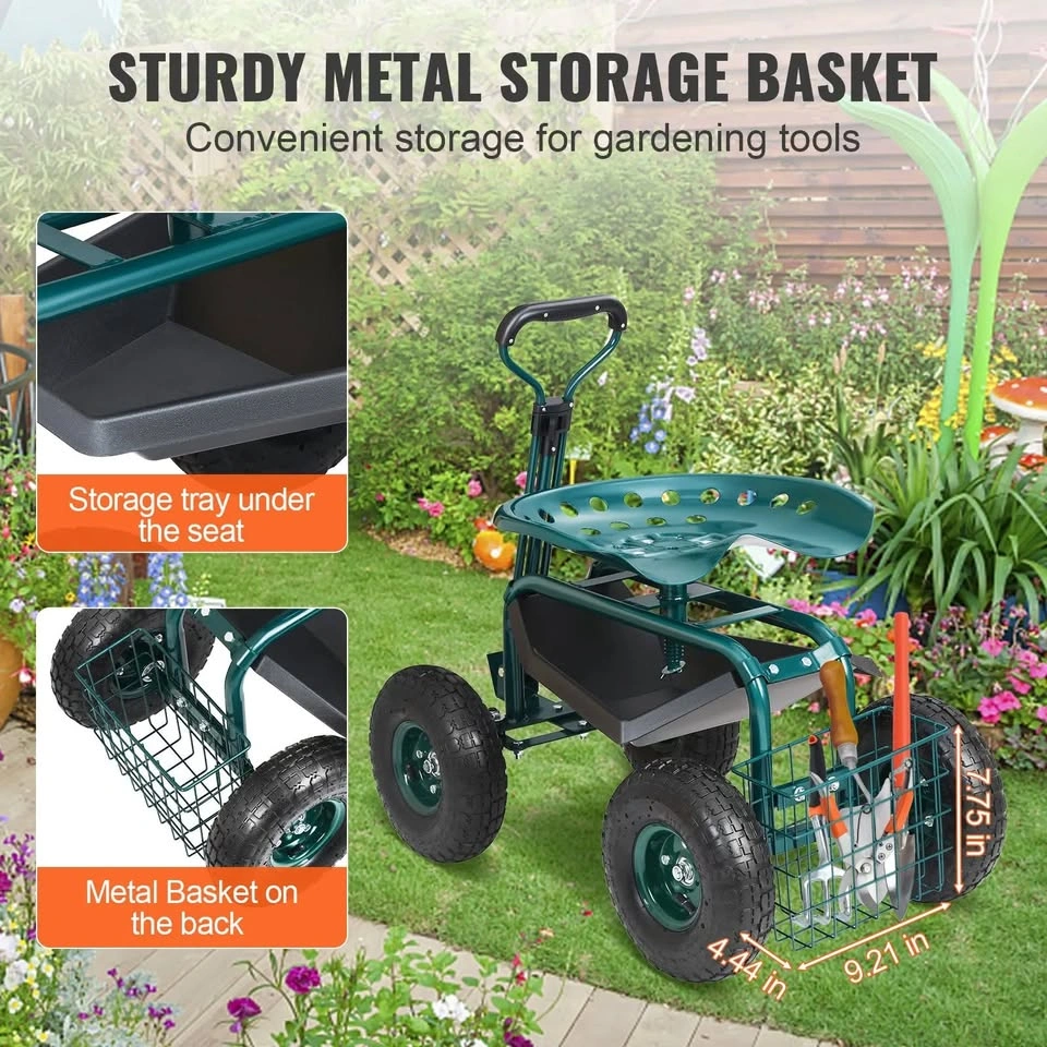 VEVOR Garden Cart Rolling Workseat with Wheels, Gardening Stool - photo 3