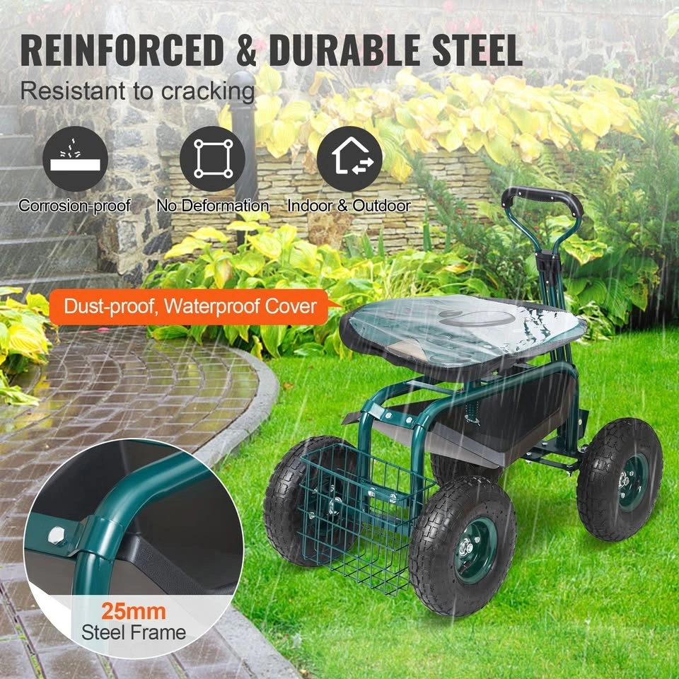 VEVOR Garden Cart Rolling Workseat with Wheels, Gardening Stool - photo 4