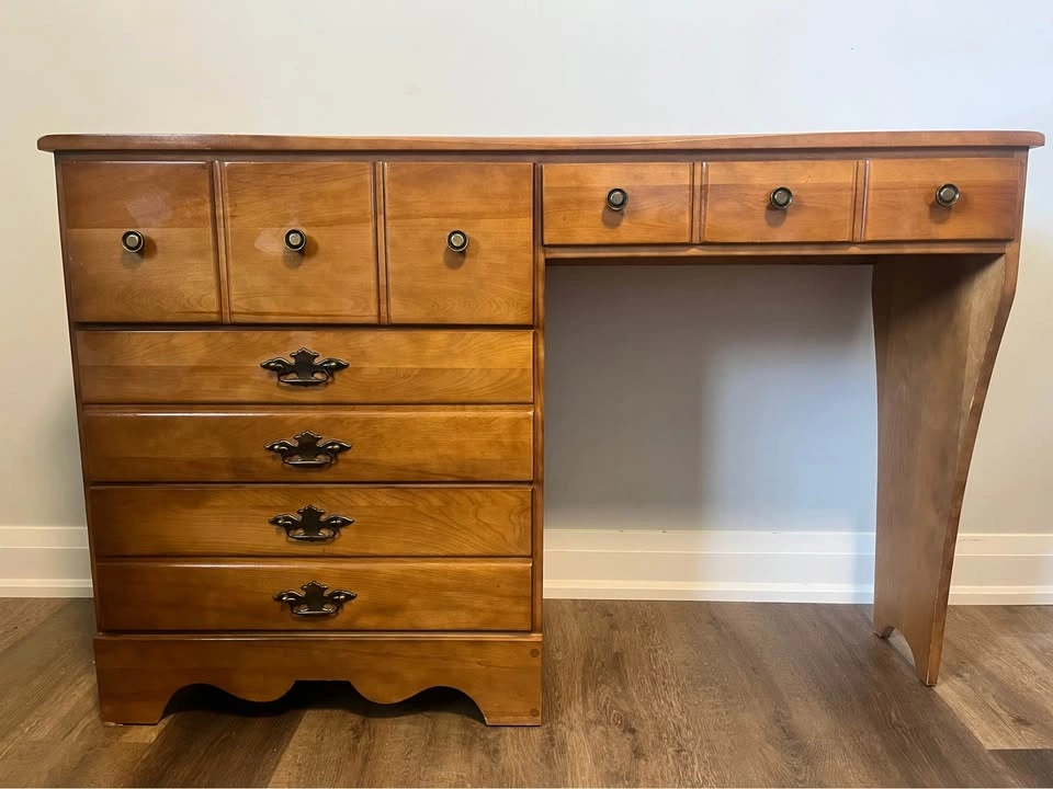 Vintage Solid Birch Writing Desk / Vanity - photo 5