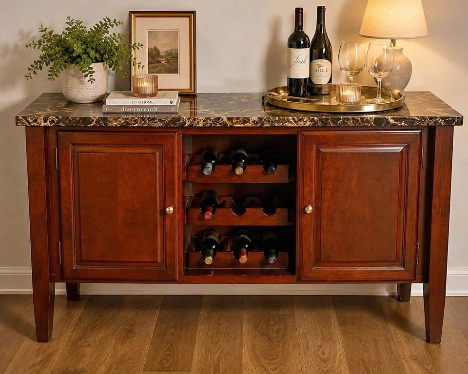 Wine Bar Cabinet with Faux Marble Top – 56”