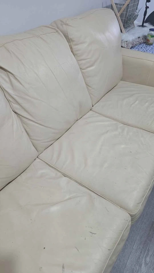Cream Leather 3-Seater Sofa - photo 2