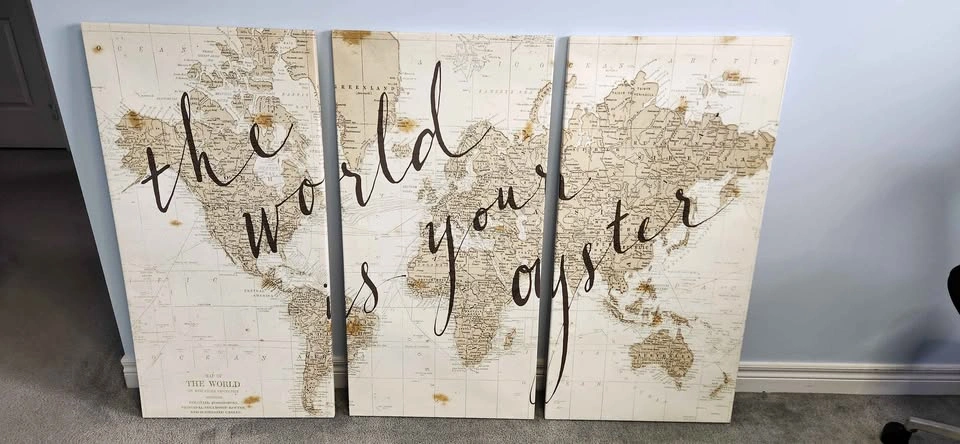 3 Panel World Map Canvas Art 'The World Is Your Oyster' - photo 2