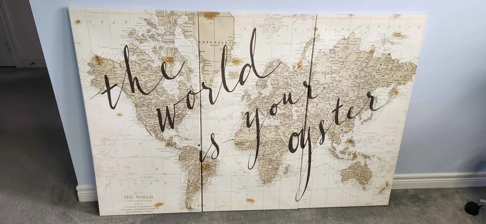 3 Panel World Map Canvas Art 'The World Is Your Oyster' - photo 3