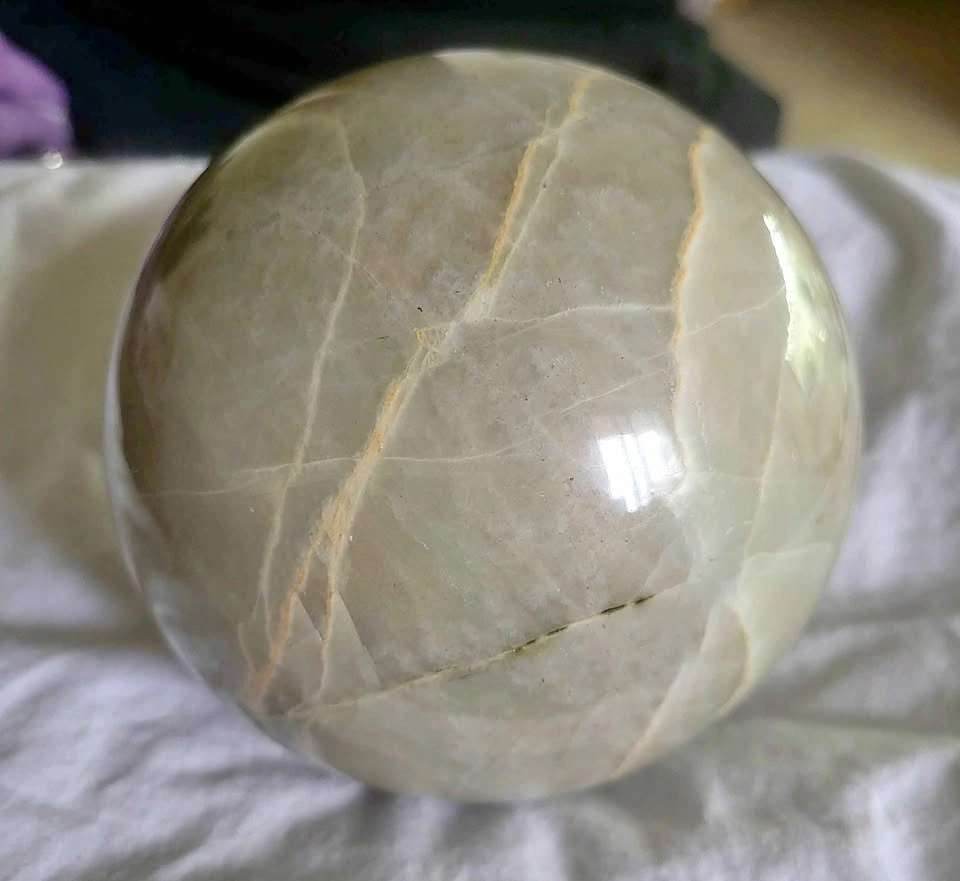 Large Green Moonstone Sphere – Blue Sheen