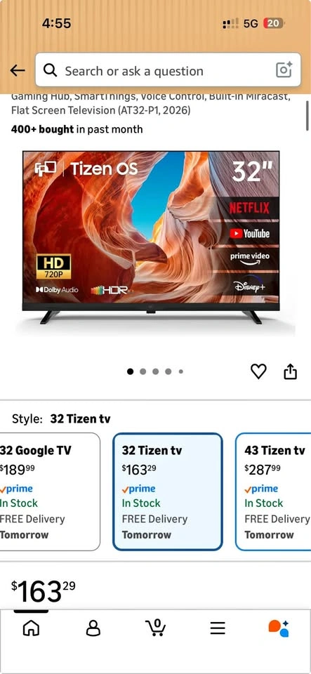 32" Tizen OS 720P Smart TV