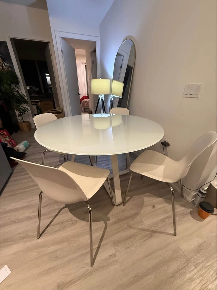 Round Glass Dinner Table with Chairs - photo 2