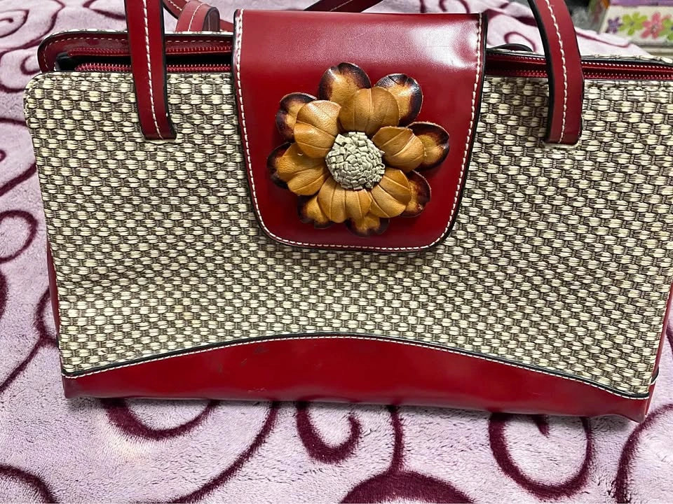 Red and Beige Handbag/Purse