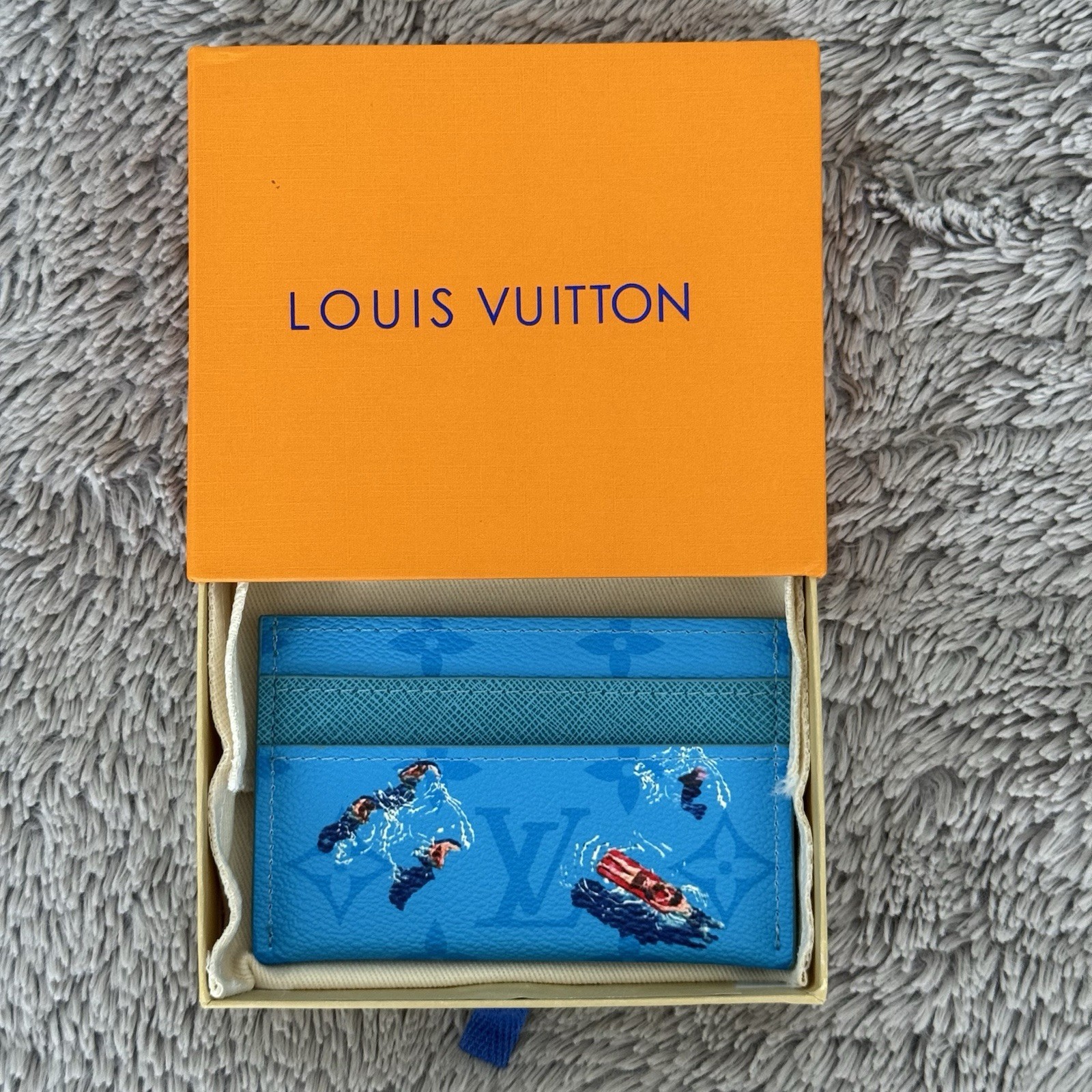 Louis Vuitton Pool Blue Swimming Coated Canvas Double Cardholder