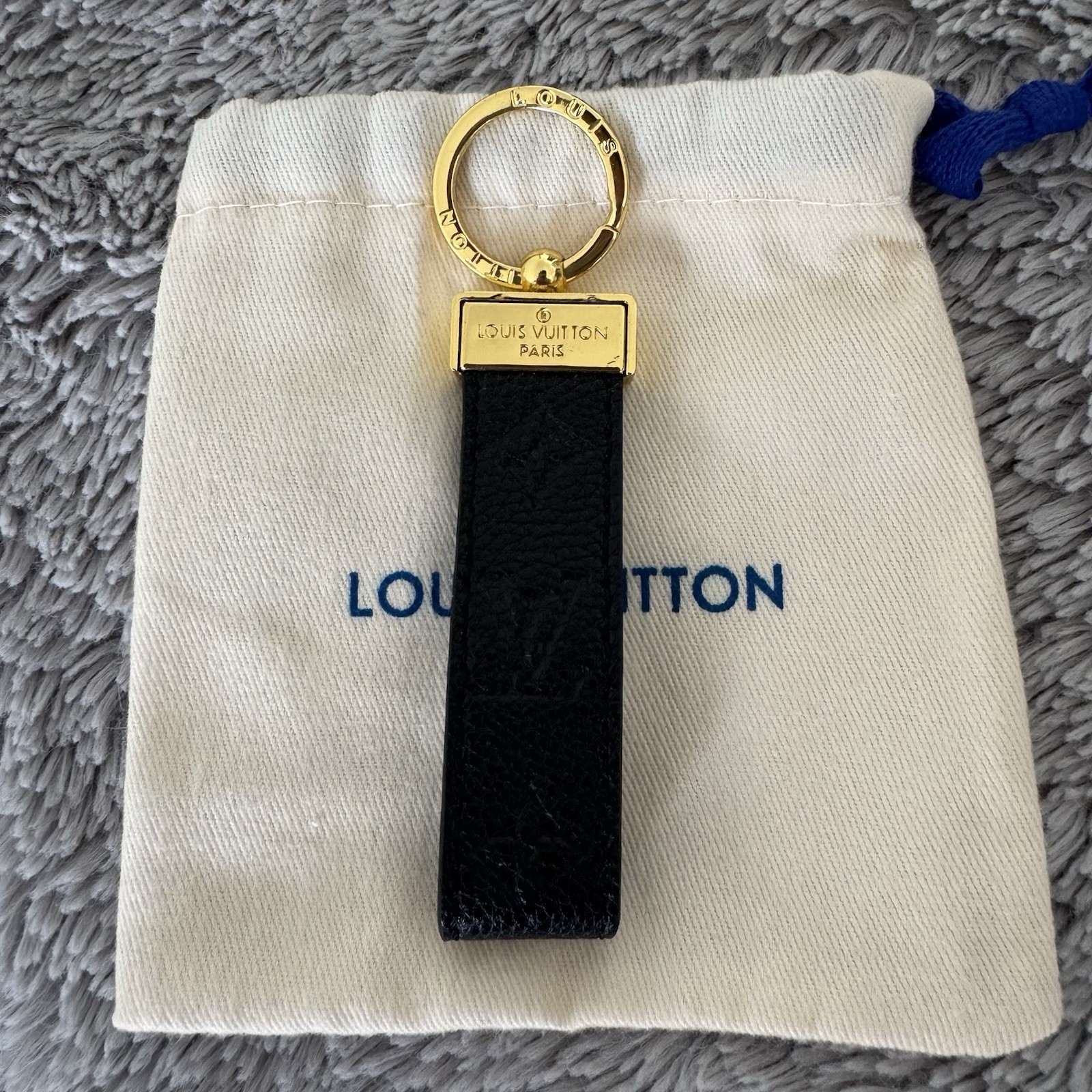 Black Eco Leather Key Chain LV