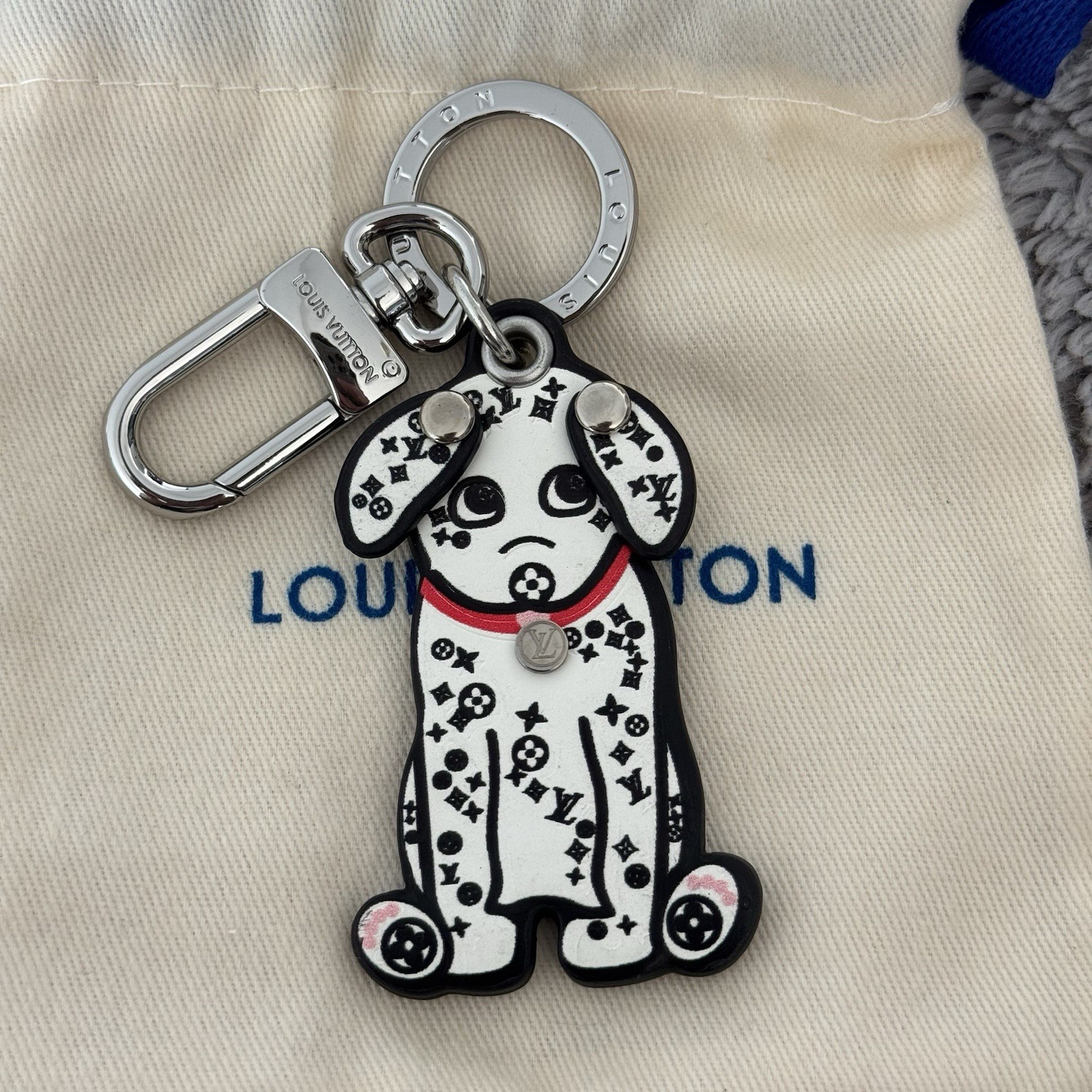 White/ Black Dalmatian Dog Key Chain LV