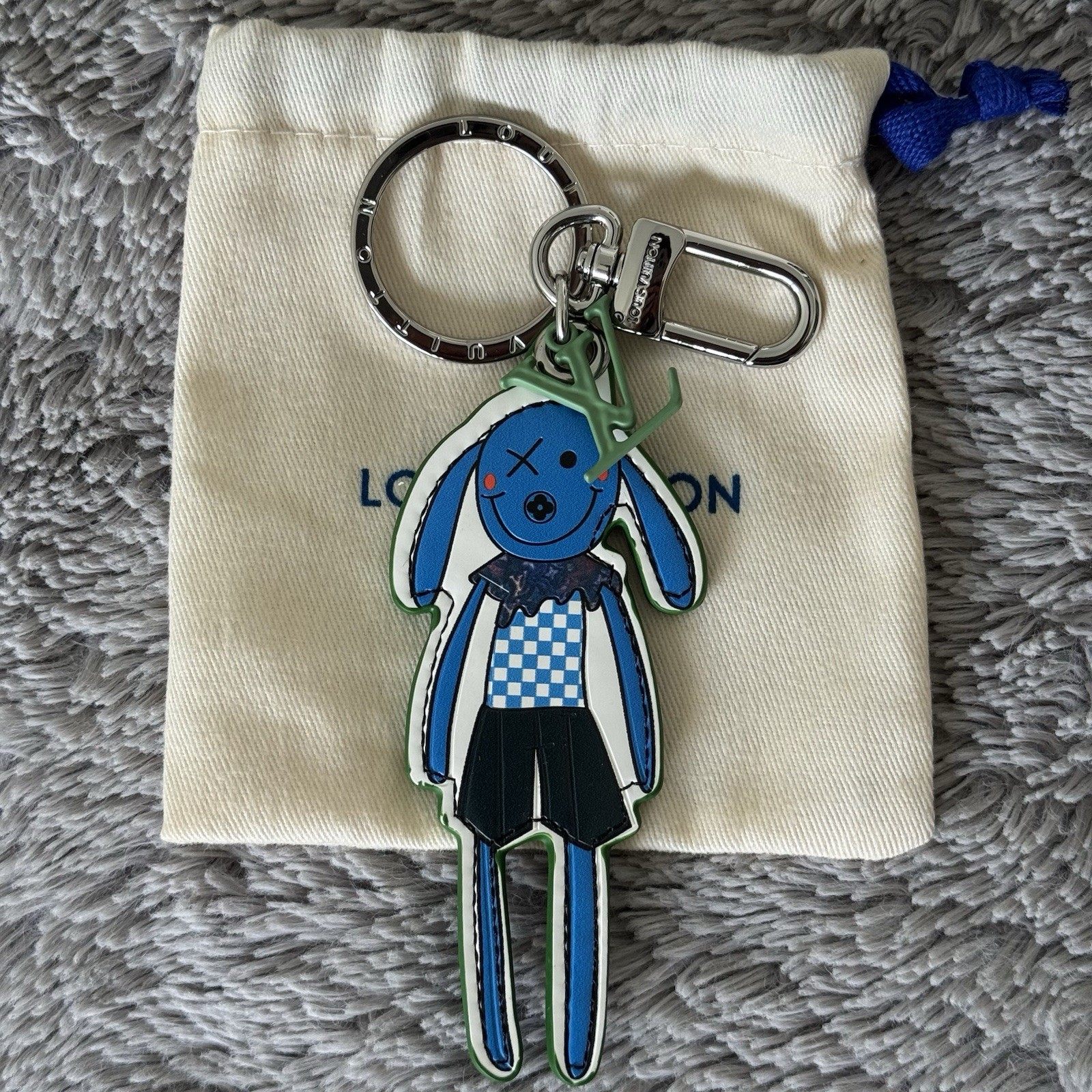 Blue Bunny Coated Canvas Key Chain LV