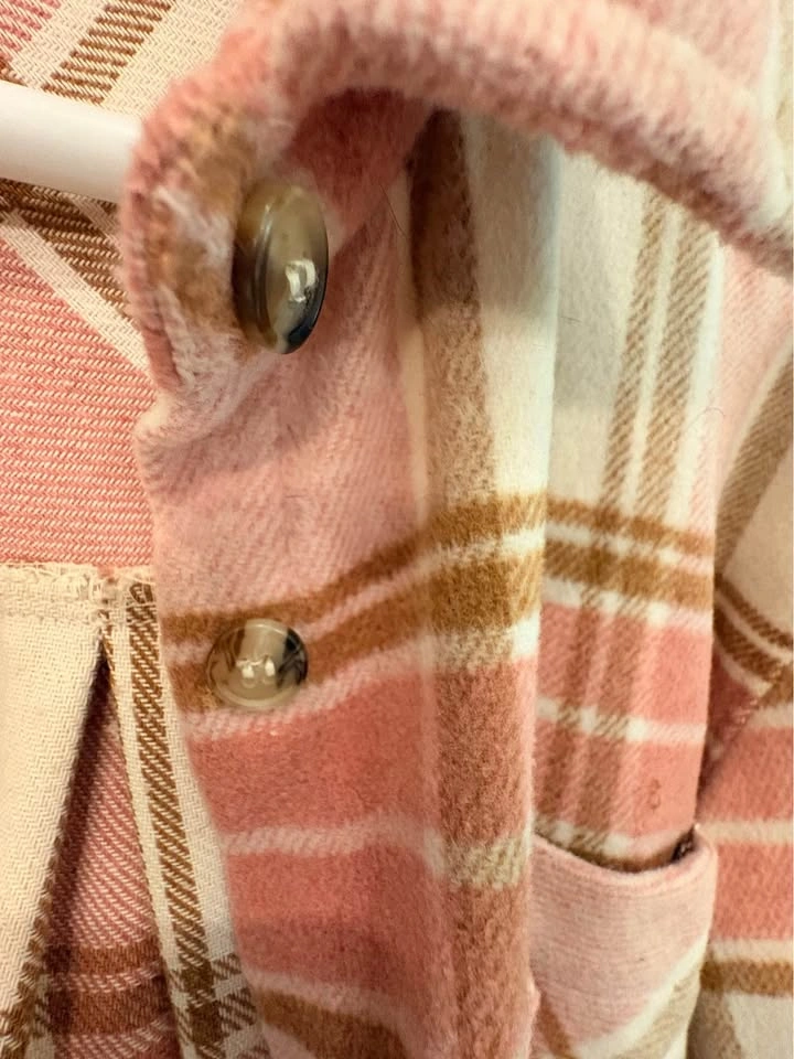 Ardene Pink White Brown Plaid Flannel Shacket S/P - photo 2