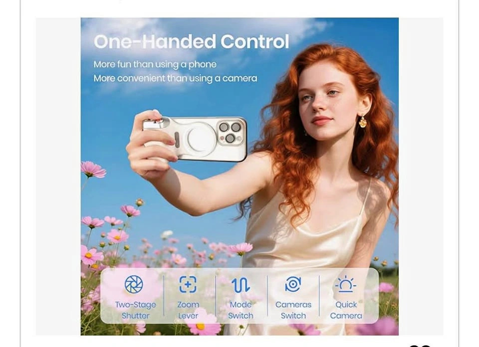 Magnetic Phone Camera Grip w/ Wireless Shutter